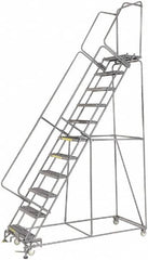 Ballymore - 143" 11 Step Ladder - Rolling Safety Ladder, 450 Lb Capacity, 110" Platform Height, 32" Base Width x 80" Depth, Heavy-Duty Serrated Grating - Benchmark Tooling