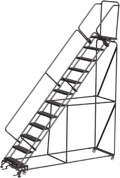 Ballymore - 153" 12 Step Stairway Slope Ladder - Rolling Safety Ladder, 450 Lb Capacity, 120" Platform Height, 32" Base Width x 116" Depth, Heavy-Duty Serrated Grating - Benchmark Tooling