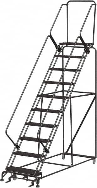 Ballymore - 133" 10 Step Stairway Slope Ladder - Rolling Safety Ladder, 450 Lb Capacity, 100" Platform Height, 32" Base Width x 97" Depth, Heavy-Duty Serrated Grating - Benchmark Tooling