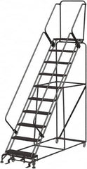 Ballymore - 133" 10 Step Ladder - Rolling Safety Ladder, 450 Lb Capacity, 100" Platform Height, 32" Base Width x 97" Depth, Expanded Metal Tread - Benchmark Tooling