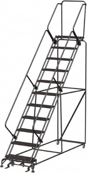 Ballymore - 143" 11 Step Ladder - 350 Lb Capacity, 110" Platform Height, 32" Base Width x 106" Depth, Heavy-Duty Serrated Grating - Benchmark Tooling