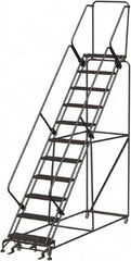 Ballymore - 143" 11 Step Stairway Slope Ladder - Rolling Safety Ladder, 450 Lb Capacity, 110" Platform Height, 32" Base Width x 106" Depth, Heavy-Duty Serrated Grating - Benchmark Tooling