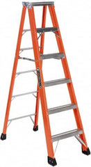 Louisville - 6 Steps, 6' High, Type IAA Rating, Fiberglass Step Ladder - 375 Lb Capacity, 22" Base Width - Benchmark Tooling