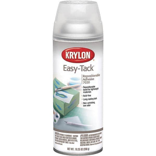 Krylon - 11 oz Aerosol Clear Spray Adhesive - Low Tack, 120°F Heat Resistance, 15 Sq Ft Coverage, Low Strength Bond, 180 min Max Bonding Time, Flammable - Benchmark Tooling