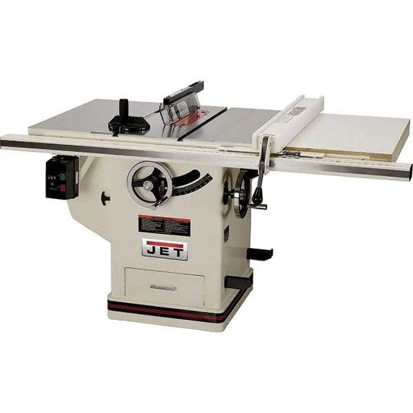 Jet - 10" Blade Diam, Table Saw - 4,300 RPM, 29" Table Depth x 42" Table Width, 230 Volts, 14.5 Amps, 5/8" Arbor - Benchmark Tooling