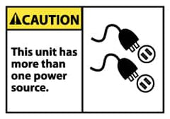 NMC - Accident Prevention Label, Header: CAUTION - Legend: Caution - This Unit Has More Than One Power Source, English, Black, Yellow & White, 5" Long x 3" High, Sign Muscle Finish - Benchmark Tooling