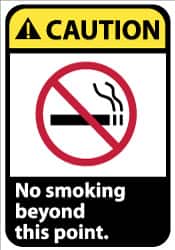 NMC - "Caution - No Smoking Beyond This Point", 14" Long x 10" Wide, Aluminum Safety Sign - Rectangle, 0.04" Thick, Use for Accident Prevention - Benchmark Tooling