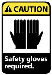 NMC - Accident Prevention Label, Header: CAUTION - Legend: Caution - Safety Gloves Required, English, Black, Yellow & White, 5" Long x 3" High, Sign Muscle Finish - Benchmark Tooling