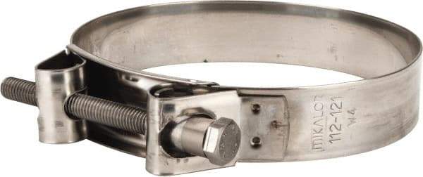 Mikalor - 4-1/2" Hose, 0.98" Wide x 0.04" Thick, T-Bolt Hose Clamp - 4.41 to 4.76" Diam, Stainless Steel - Benchmark Tooling