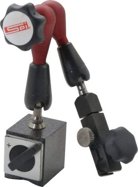 SPI - 175 Lb Magnetic Force, Fine Adjustment Indicator Positioner & Holder with Base - Post & Arm, Round Base, 6-1/2" Base Diam - Benchmark Tooling