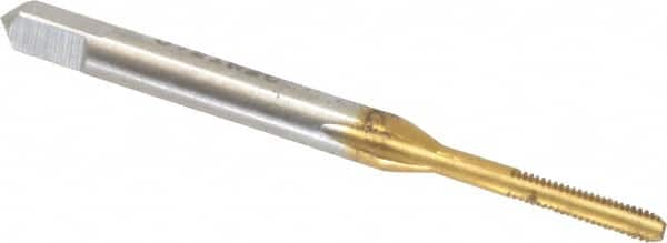 Made in USA - #1-64 UNC 3B 2 Flute TiN Finish High Speed Steel Straight Flute Standard Hand Tap - Bottoming, Right Hand Thread, 1-11/16" OAL, 3/8" Thread Length, H1 Limit, Oversize - Exact Industrial Supply