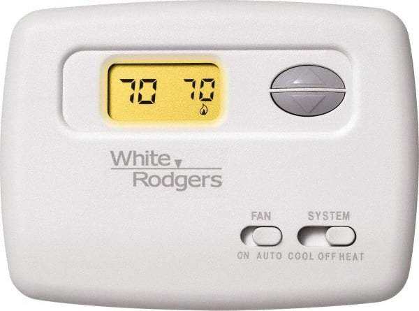 White-Rodgers - 45 to 90°F, 1 Heat, 1 Cool, Digital Nonprogrammable Thermostat - 20 to 30 Volts, Horizontal Mount, Manual Switch - Benchmark Tooling