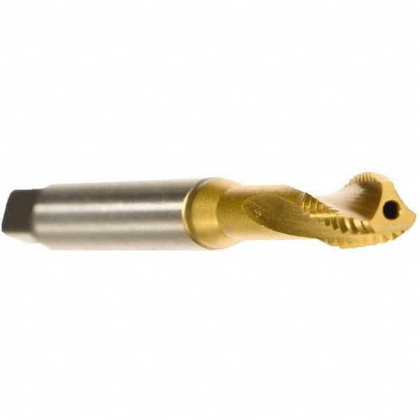 Emuge - #10-24 UNC 3 Flute 2BX Modified Bottoming Spiral Flute Tap - Cobalt, TiN Finish, 2.756" OAL, Right Hand Flute, Right Hand Thread, Series Rekord D - Exact Industrial Supply