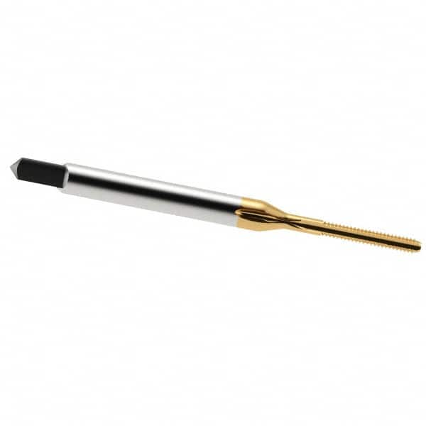 Made in USA - #3-48 UNC 2B 3 Flute TiN Finish High Speed Steel Straight Flute Standard Hand Tap - Bottoming, Right Hand Thread, 1-13/16" OAL, 1/2" Thread Length, H2 Limit, Oversize - Exact Industrial Supply