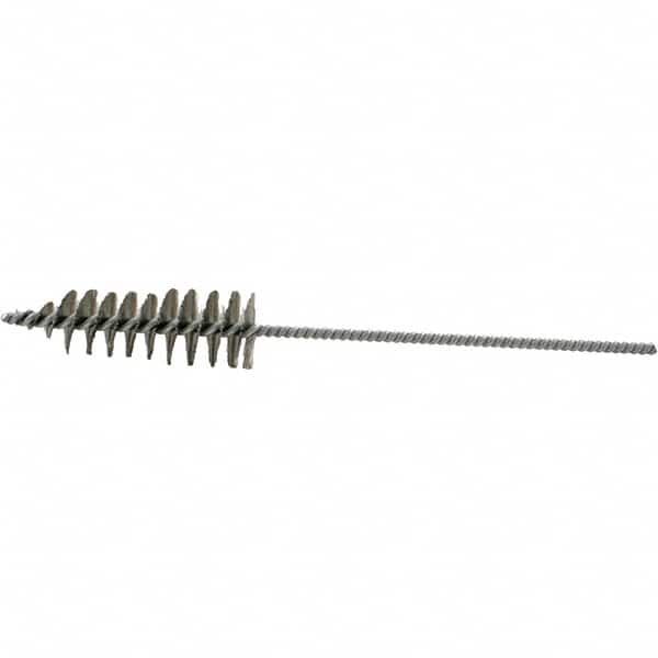 Brush Research Mfg. - 1.2" Diam Helical Stainless Steel Tube Brush - Single Spiral, 0.006" Filament Diam, 3-3/4" Brush Length, 10-1/2" OAL, 0.22" Diam Plastic Handle Shank - Benchmark Tooling