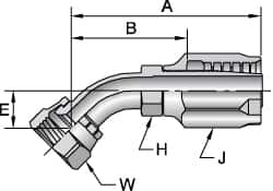 Parker - 1-5/16-12 Female JIC Steel Hydraulic Hose Female JIC Swivel & 45° Elbow & Short Drop - 4,000 psi, -16 Hose Size, 1" Hose Diam - Benchmark Tooling