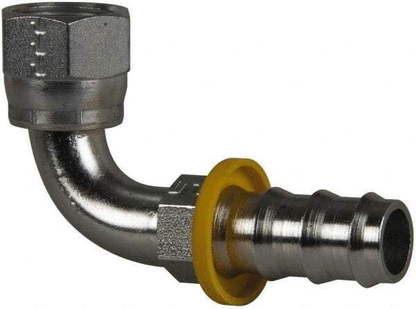 Parker - 7/8-14 Female JIC Steel Hydraulic Hose Female JIC Swivel & 90° Elbow & Short Drop - -10 Hose Size, 5/8" Hose Diam, Series 82 - Benchmark Tooling