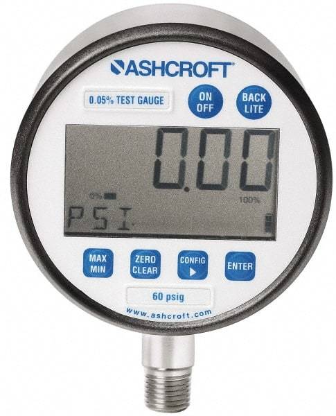 Ashcroft - 3" Dial, 1/4 Thread, 0-300 Scale Range, Pressure Gauge - Lower Connection Mount, Accurate to 0.1% of Scale - Benchmark Tooling