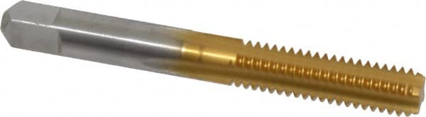 Made in USA - 5/16-18 UNC 3B 4 Flute TiN Finish High Speed Steel Straight Flute Standard Hand Tap - Bottoming, Right Hand Thread, 2-23/32" OAL, 1-1/8" Thread Length, H3 Limit, Oversize - Exact Industrial Supply