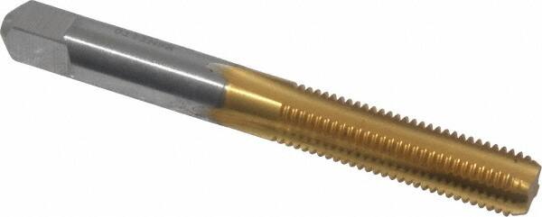 Made in USA - 5/16-24 UNF 3B 4 Flute TiN Finish High Speed Steel Straight Flute Standard Hand Tap - Bottoming, Right Hand Thread, 2-23/32" OAL, 1-1/8" Thread Length, H3 Limit, Oversize - Exact Industrial Supply
