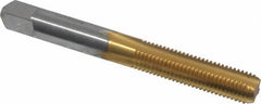 Made in USA - 5/16-24 UNF 3B 4 Flute TiN Finish High Speed Steel Straight Flute Standard Hand Tap - Bottoming, Right Hand Thread, 2-23/32" OAL, 1-1/8" Thread Length, H3 Limit, Oversize - Exact Industrial Supply