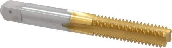 Made in USA - 3/8-16 UNC 3B 4 Flute TiN Finish High Speed Steel Straight Flute Standard Hand Tap - Bottoming, Right Hand Thread, 2-15/16" OAL, 1-1/4" Thread Length, H3 Limit, Oversize - Exact Industrial Supply