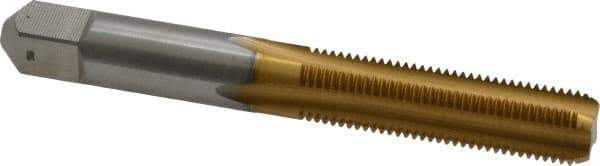 Made in USA - 3/8-24 UNF 3B 4 Flute TiN Finish High Speed Steel Straight Flute Standard Hand Tap - Bottoming, Right Hand Thread, 2-15/16" OAL, 1-1/4" Thread Length, H3 Limit, Oversize - Exact Industrial Supply