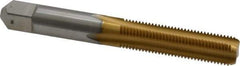Made in USA - 3/8-24 UNF 3B 4 Flute TiN Finish High Speed Steel Straight Flute Standard Hand Tap - Bottoming, Right Hand Thread, 2-15/16" OAL, 1-1/4" Thread Length, H3 Limit, Oversize - Exact Industrial Supply
