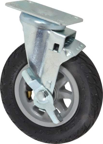 Shepherd - 6" Diam x 1-1/4" Wide, Phenolic Swivel with Brake Caster - 150 Lb Capacity, Top Plate Mount, 2-5/8" x 3-3/4" Plate, Ball Bearing - Benchmark Tooling