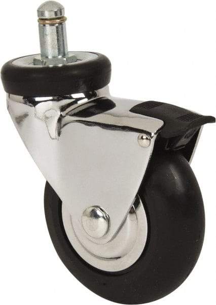 Shepherd - 3" Diam x 15/16" Wide x 3-7/8" OAH Stem Mount Swivel Caster with Brake - Neoprene, 110 Lb Capacity, Precision Ball Bearing, 7/16 x 7/8" Friction Stem - Benchmark Tooling