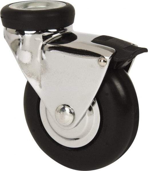 Shepherd - 3" Diam x 15/16" Wide x 3-7/8" OAH Hollow Kingpin Mount Swivel Caster with Brake - Neoprene, 110 Lb Capacity, Precision Ball Bearing, 7/16 x 1/2" Hollow Kingpin Stem - Benchmark Tooling