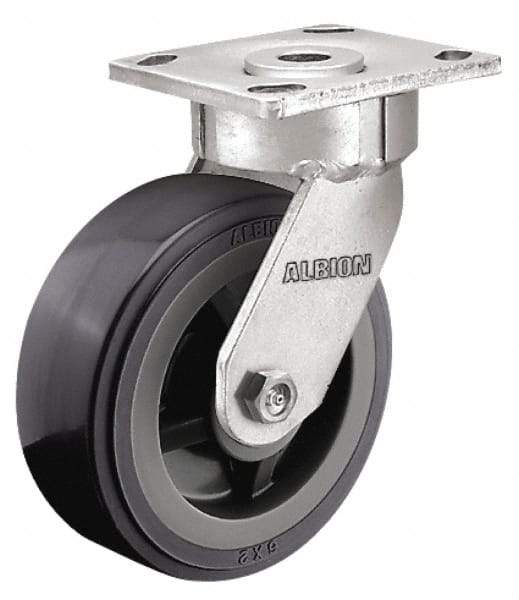 Albion - 4" Diam x 2" Wide x 5-5/8" OAH Top Plate Mount Swivel Caster - Polyurethane, 700 Lb Capacity, Precision Sealed Bearing, 4 x 4-1/2" Plate - Benchmark Tooling