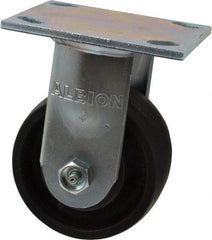 Albion - 4" Diam x 2" Wide x 5-5/8" OAH Top Plate Mount Rigid Caster - Glass Filled Nylon, 800 Lb Capacity, Roller Bearing, 4 x 4-1/2" Plate - Benchmark Tooling