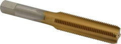 Made in USA - 1/2-20 UNF 3B 4 Flute TiN Finish High Speed Steel Straight Flute Standard Hand Tap - Bottoming, Right Hand Thread, 3-3/8" OAL, 1-21/32" Thread Length, H3 Limit, Oversize - Exact Industrial Supply