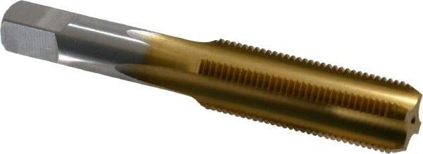 Made in USA - 5/8-18 UNF 3B 4 Flute TiN Finish High Speed Steel Straight Flute Standard Hand Tap - Bottoming, Right Hand Thread, 3-13/16" OAL, 1-13/16" Thread Length, H3 Limit, Oversize - Exact Industrial Supply