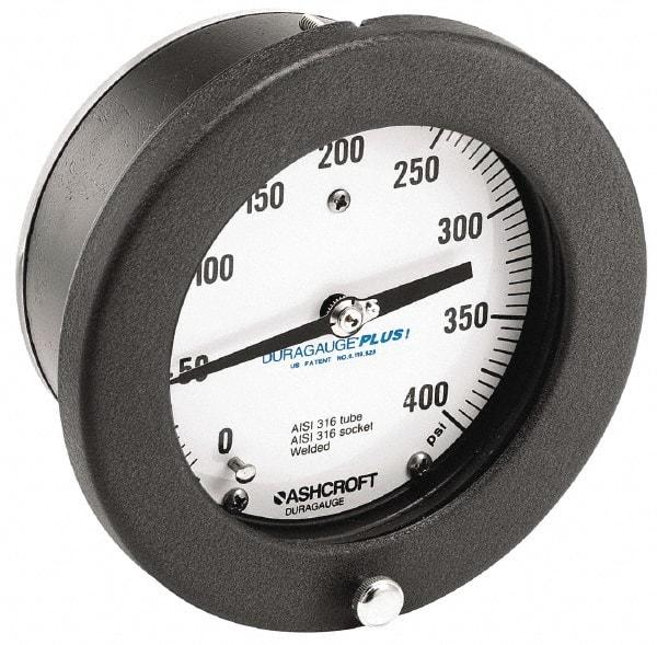 Ashcroft - 4-1/2" Dial, 1/4 Thread, 0-100 Scale Range, Pressure Gauge - Center Back Connection Mount, Accurate to 0.5% of Scale - Benchmark Tooling