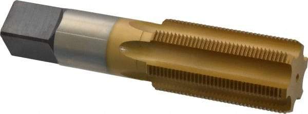 Made in USA - 1-1/2 - 12 UNF 3B 6 Flute TiN Finish High Speed Steel Straight Flute Standard Hand Tap - Bottoming, Right Hand Thread, 6-3/8" OAL, 3" Thread Length, H4 Limit, Oversize - Exact Industrial Supply