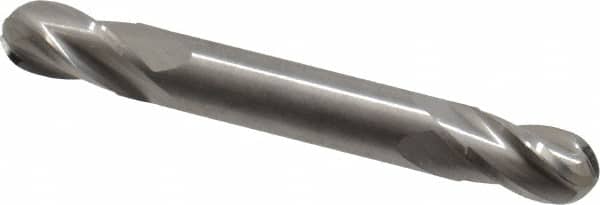 Hertel - 5/16" Diam, 1/2" LOC, 4 Flute Solid Carbide Ball End Mill - Uncoated, Double End, 2-1/2" OAL, 5/16" Shank Diam, Spiral Flute - Benchmark Tooling
