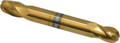 Hertel - 5/16" Diam, 1/2" LOC, 4 Flute Solid Carbide Ball End Mill - TiN Finish, Double End, 2-1/2" OAL, 5/16" Shank Diam - Benchmark Tooling