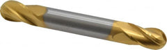 Hertel - 3/8" Diam, 1/2" LOC, 4 Flute Solid Carbide Ball End Mill - TiN Finish, Double End, 3" OAL, 3/8" Shank Diam - Benchmark Tooling