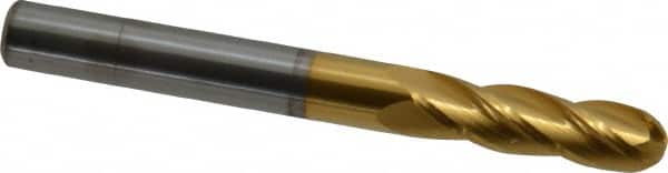 Hertel - 5/16" Diam, 1-1/8" LOC, 4 Flute Solid Carbide Ball End Mill - TiN Finish, Single End, 3" OAL, 5/16" Shank Diam - Benchmark Tooling