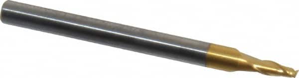 Hertel - 5/64", 3/16" LOC, 1/8" Shank Diam, 1-1/2" OAL, 2 Flute, Solid Carbide Square End Mill - Single End, TiN Finish, Spiral Flute, 30° Helix, Centercutting, Right Hand Cut - Benchmark Tooling