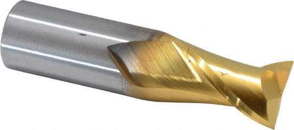 Hertel - 3/4", 1" LOC, 3/4" Shank Diam, 3" OAL, 2 Flute, Solid Carbide Square End Mill - Single End, TiN Finish, Spiral Flute, 30° Helix, Centercutting, Right Hand Cut - Benchmark Tooling