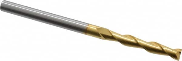 Hertel - 1/4", 1-1/2" LOC, 1/4" Shank Diam, 4" OAL, 2 Flute, Solid Carbide Square End Mill - Single End, TiN Finish, Spiral Flute, 30° Helix, Centercutting, Right Hand Cut - Benchmark Tooling