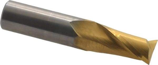 Hertel - 1/2", 1" LOC, 1/2" Shank Diam, 2-1/2" OAL, 2 Flute, Solid Carbide Square End Mill - Single End, TiN Finish, Spiral Flute, 30° Helix, Centercutting, Right Hand Cut - Benchmark Tooling