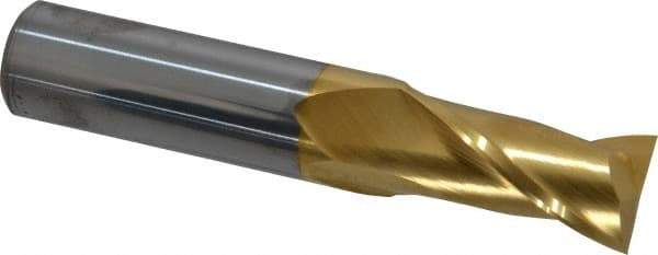 Hertel - 3/4", 1-1/2" LOC, 3/4" Shank Diam, 4" OAL, 2 Flute, Solid Carbide Square End Mill - Single End, TiN Finish, Spiral Flute, 30° Helix, Centercutting, Right Hand Cut - Benchmark Tooling