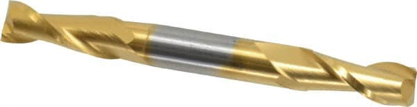 Hertel - 5/16", 3/4" LOC, 5/16" Shank Diam, 3" OAL, 2 Flute, Solid Carbide Square End Mill - Double End, TiN Finish, 30° Helix, Centercutting - Benchmark Tooling