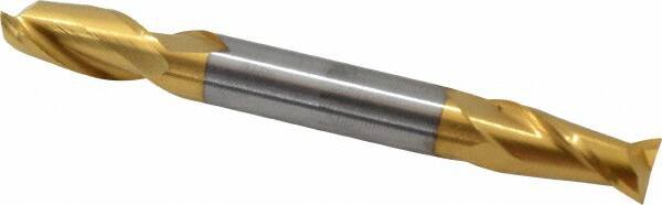 Hertel - 3/8", 3/4" LOC, 3/8" Shank Diam, 3-1/2" OAL, 2 Flute, Solid Carbide Square End Mill - Double End, TiN Finish, 30° Helix, Centercutting - Benchmark Tooling