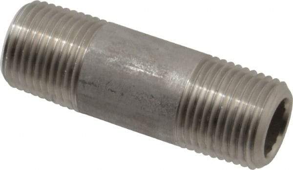 Merit Brass - Schedule 80, 1/2" Pipe x 2-1/2" Long, Grade 304/304L Stainless Steel Pipe Nipple - Seamless & Threaded - Benchmark Tooling