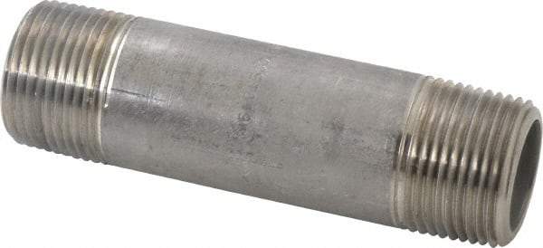 Merit Brass - Schedule 80, 1" Pipe x 4-1/2" Long, Grade 304/304L Stainless Steel Pipe Nipple - Seamless & Threaded - Benchmark Tooling